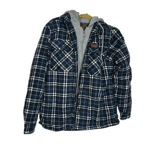 Mountain Ridge Flannel Hoodie Blue White Gray Size Small